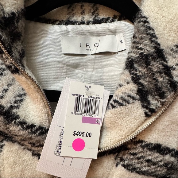 IRO Paris Bika Checked Wool-Blend Half-Zip Sweater Plaid NWT Size 38 - Picture 7 of 16